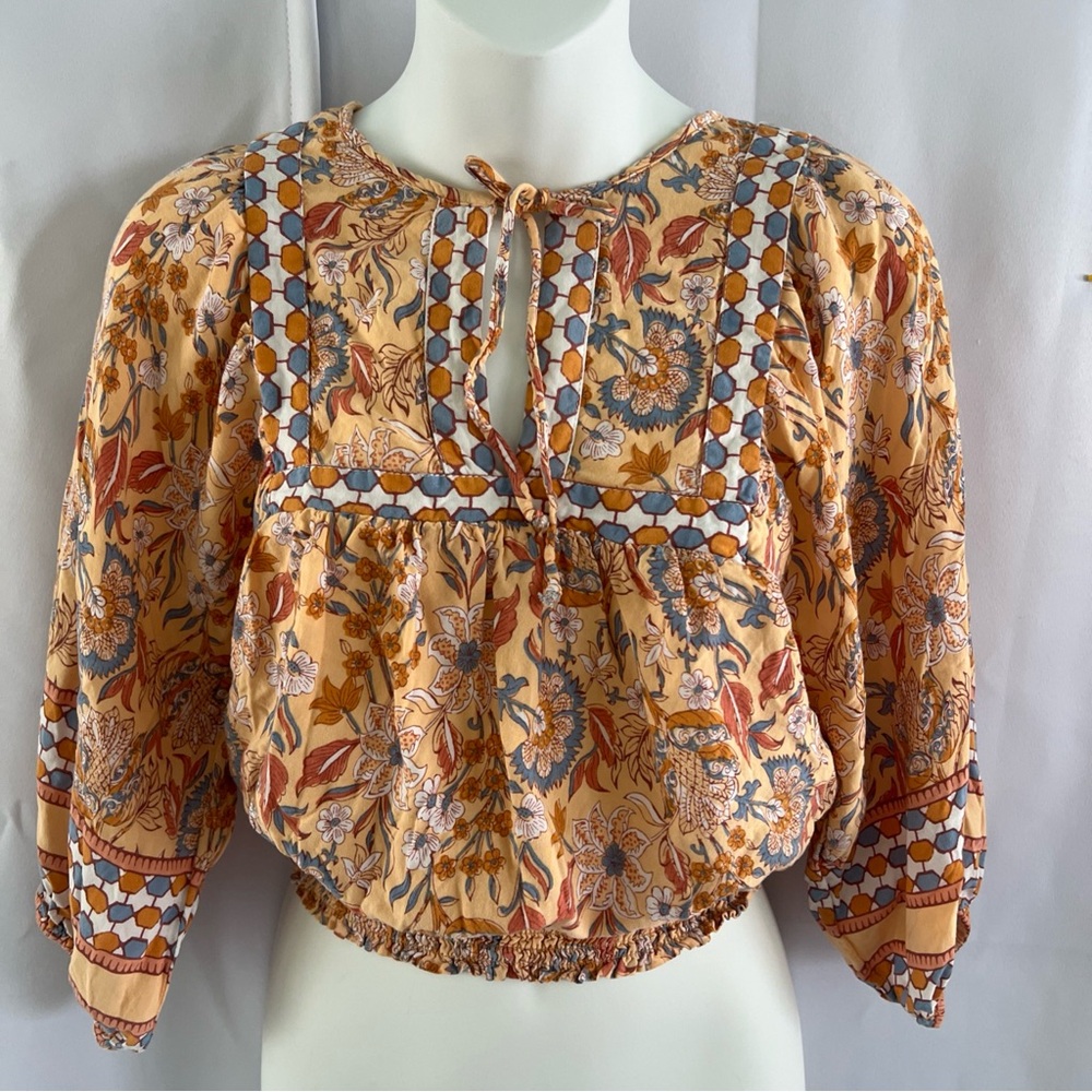 Rachel Zoe bohemian floral cropped stretchy waist blouse sz small